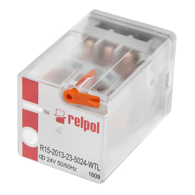Relpol Plug In Power Relay, 24V ac Coil, 10A Switching Current, 3PDT