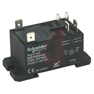 Schneider Electric Panel Mount Power Relay, 24V ac Coil, 20A Switching Current, DPST