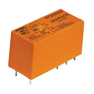 TE Connectivity PCB Mount Power Relay, 24V dc Coil, 16A Switching Current, SPST