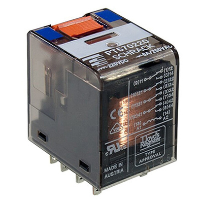 TE Connectivity Plug In Power Relay, 220V dc Coil, 6A Switching Current, 4PDT