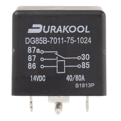 Durakool Plug In Power Relay, 24V dc Coil, 60A Switching Current, SPDT