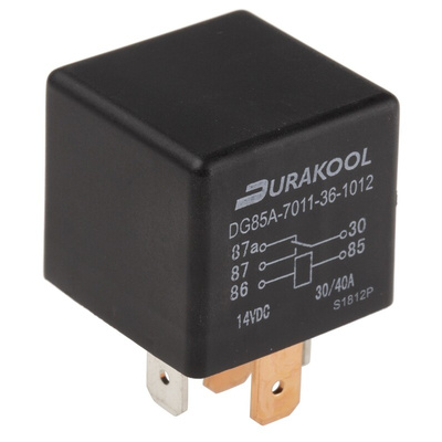 Durakool Plug In Power Relay, 12V dc Coil, 40A Switching Current, SPDT