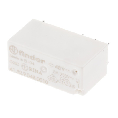 Finder PCB Mount Power Relay, 48V dc Coil, 8A Switching Current, DPDT