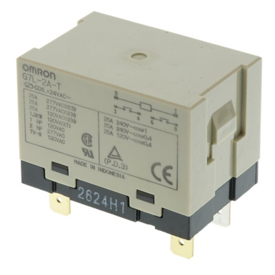 Omron Panel Mount Power Relay, 24V ac Coil, 25A Switching Current, DPST