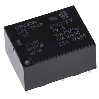 Omron PCB Mount Power Relay, 12V dc Coil, 10A Switching Current, SPST