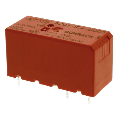 TE Connectivity PCB Mount Power Relay, 5V dc Coil, 12A Switching Current, SPDT
