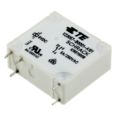 TE Connectivity PCB Mount Power Relay, 6V dc Coil, 5A Switching Current, SPDT