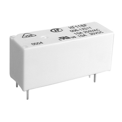 Hongfa Europe GMBH PCB Mount Power Relay, 12V dc Coil, 10A Switching Current, SPST