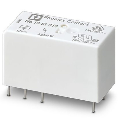 Phoenix Contact PCB Mount Power Relay, 12V dc Coil, 16A Switching Current, SPST