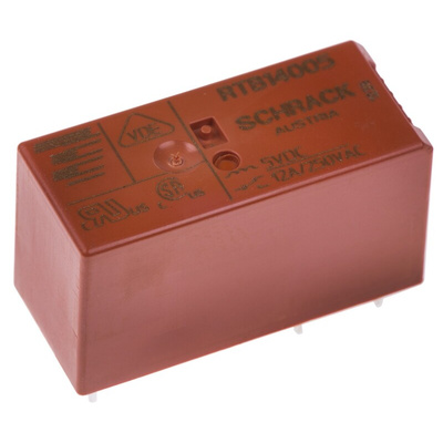 TE Connectivity PCB Mount Power Relay, 5V dc Coil, 12A Switching Current, SPDT
