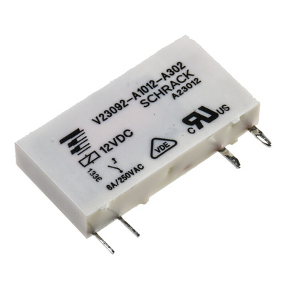TE Connectivity PCB Mount Power Relay, 12V dc Coil, 6A Switching Current, SPST