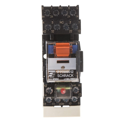 TE Connectivity DIN Rail Power Relay, 12V dc Coil, 6A Switching Current, 4PDT