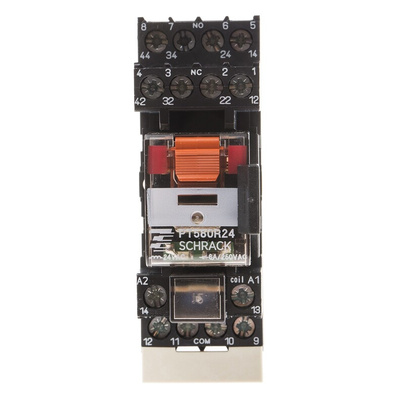 TE Connectivity DIN Rail Power Relay, 24V ac Coil, 6A Switching Current, 4PDT