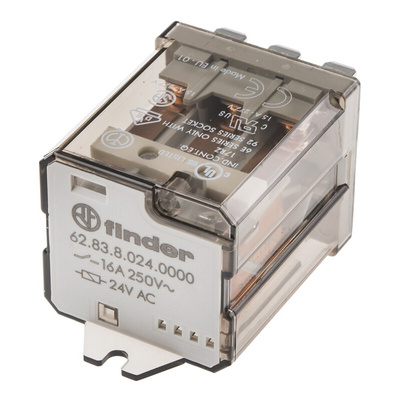 Finder Flange Mount Power Relay, 24V ac Coil, 16A Switching Current, 3PDT