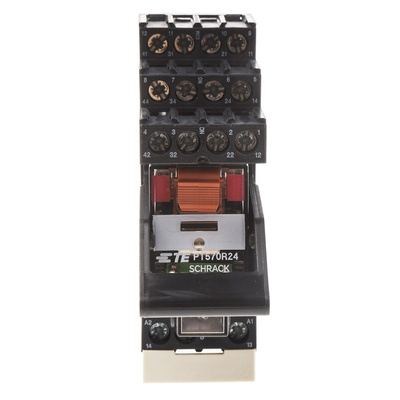 TE Connectivity DIN Rail Power Relay, 24V ac Coil, 6A Switching Current, 4PDT