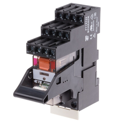 TE Connectivity DIN Rail Power Relay, 230V ac Coil, 6A Switching Current, 4PDT