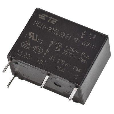 TE Connectivity PCB Mount Power Relay, 5V dc Coil, 5A Switching Current, SPST