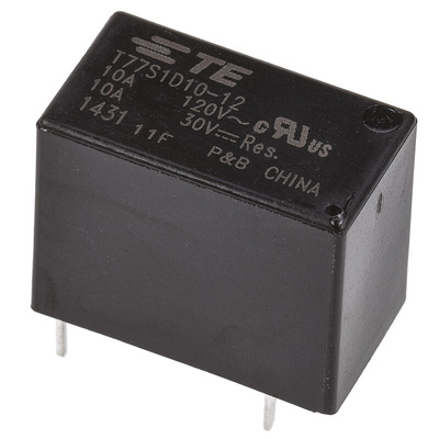 TE Connectivity PCB Mount Power Relay, 12V dc Coil, 10A Switching Current, SPST