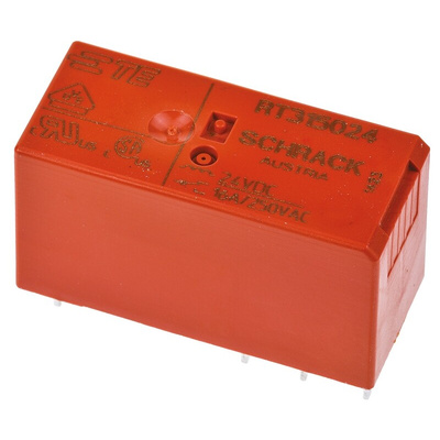 TE Connectivity PCB Mount Power Relay, 24V dc Coil, 16A Switching Current, SPDT