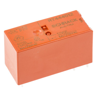 TE Connectivity PCB Mount Power Relay, 12V dc Coil, 8A Switching Current, DPST