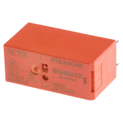 TE Connectivity PCB Mount Power Relay, 48V dc Coil, 8A Switching Current, DPDT