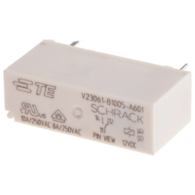 TE Connectivity PCB Mount Power Relay, 12V dc Coil, 8A Switching Current, SPDT