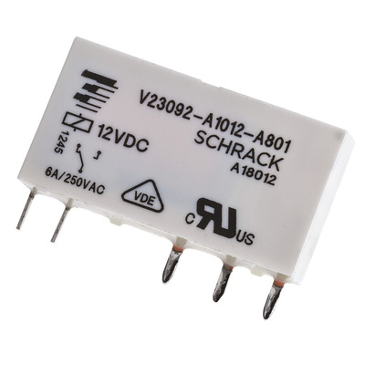 TE Connectivity PCB Mount Power Relay, 12V dc Coil, 6A Switching Current, SPDT