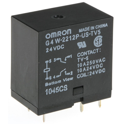 Omron PCB Mount Power Relay, 24V dc Coil, 10A Switching Current, DPST