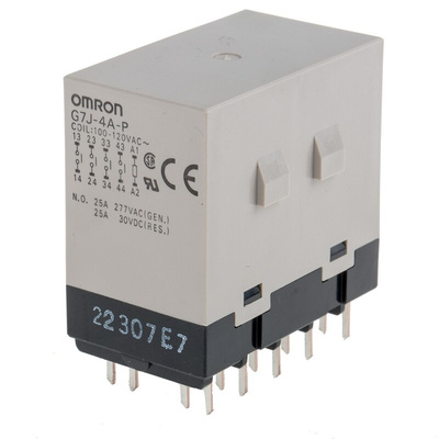 Omron PCB Mount Power Relay, 120V ac Coil, 25A Switching Current, 4PST-NO