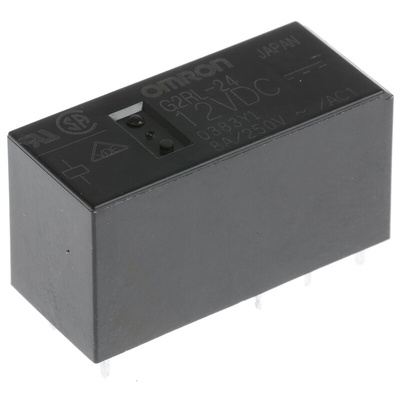 Omron PCB Mount Power Relay, 12V dc Coil, 8A Switching Current, DPDT