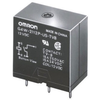 Omron PCB Mount Power Relay, 24V dc Coil, 15A Switching Current, DPST