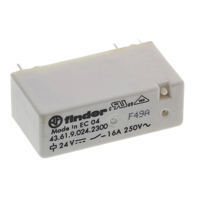 Finder PCB Mount Power Relay, 24V dc Coil, 16A Switching Current, SPST