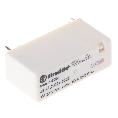 Finder PCB Mount Power Relay, 24V dc Coil, 10A Switching Current, SPST
