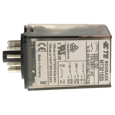 TE Connectivity Plug In Power Relay, 220V dc Coil, 10A Switching Current, 3PDT
