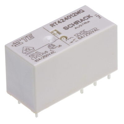 TE Connectivity PCB Mount Power Relay, 12V dc Coil, 8A Switching Current, DPDT