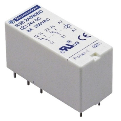Schneider Electric PCB Mount Power Relay, 12V dc Coil, 8A Switching Current, DPDT