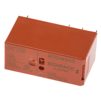 TE Connectivity PCB Mount Power Relay, 5V dc Coil, 16A Switching Current, SPDT