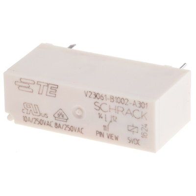 TE Connectivity PCB Mount Power Relay, 5V dc Coil, 8A Switching Current, SPDT