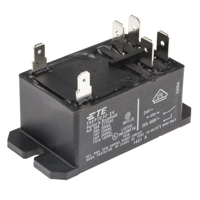 TE Connectivity PCB Mount Power Relay, 24V dc Coil, 30A Switching Current, DPST