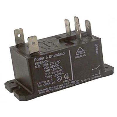 TE Connectivity Panel Mount Power Relay, 115V dc Coil, 30A Switching Current, DPST