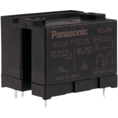 Panasonic PCB Mount Power Relay, 12V dc Coil, 20A Switching Current, DPST