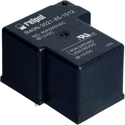 Relpol PCB Mount Power Relay, 12V dc Coil, 40A Switching Current