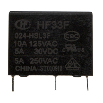 Hongfa Europe GMBH PCB Mount Power Relay, 24V dc Coil, 10A Switching Current, SPST