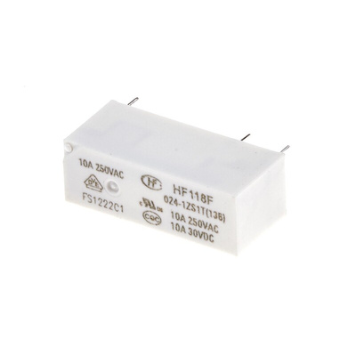 Hongfa Europe GMBH PCB Mount Power Relay, 24V dc Coil, 10A Switching Current, SPST