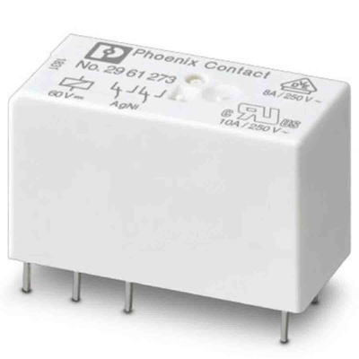 Phoenix Contact PCB Mount Power Relay, 60V dc Coil, 10A Switching Current, DPDT