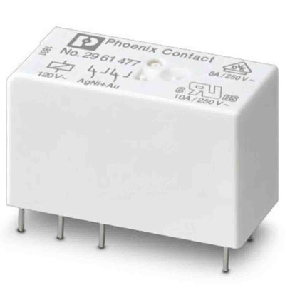 Phoenix Contact PCB Mount Power Relay, 120V ac Coil, 10A Switching Current, DPDT