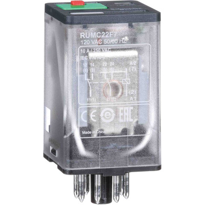 Schneider Electric Plug In Power Relay, 120V ac Coil, 10A Switching Current, DPDT