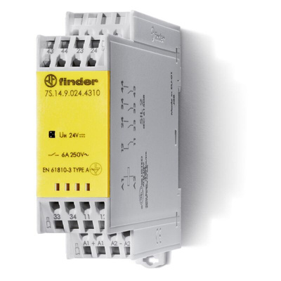 Finder DIN Rail Non-Latching Relay with Guided Contacts , 24V dc Coil, 6A Switching Current, 3PDT