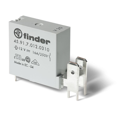 Finder PCB Mount Relay, 12V dc Coil, 16A Switching Current, SPST