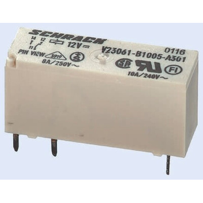 TE Connectivity PCB Mount Non-Latching Relay, 12V dc Coil, 8A Switching Current, SPDT